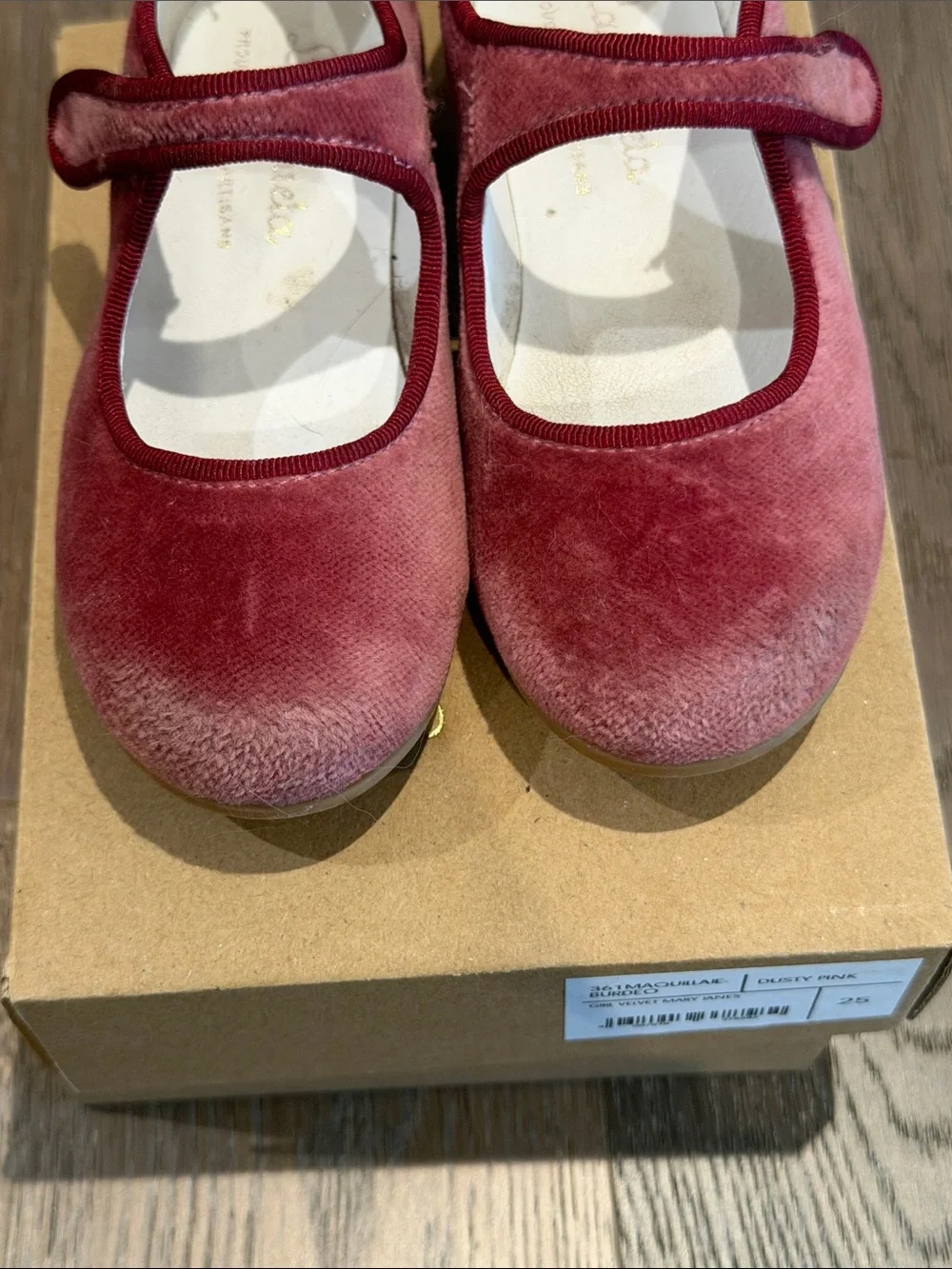 La Coqueta Dusty Pink Velvet Girl Mary Jane Shoes Size 25